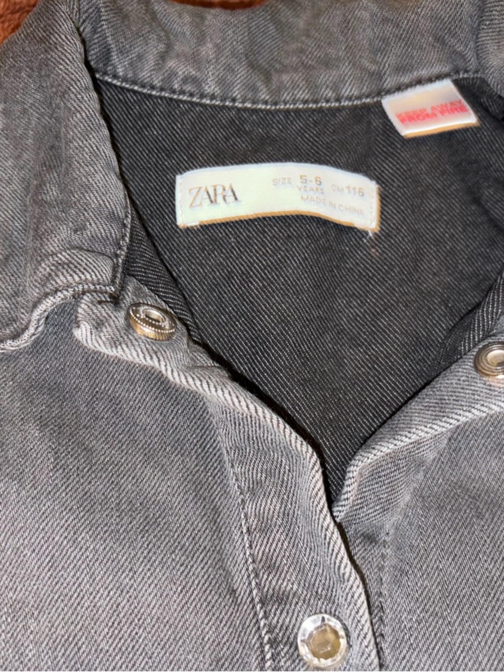 Zara Girls Button-Front Denim Dress - Gray and Pink - Picture 3 of 3